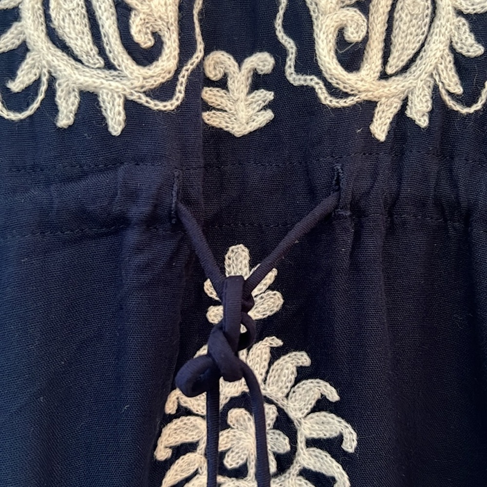 BOHO ME Navy/White Embroidered Tunic Mini Dress Kaftan Swim Cover-Up Women's' L - Picture 6 of 10